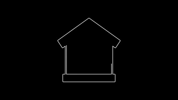 White Line Fire Burning House Icon Isolated Black Background Video — Vídeo de Stock