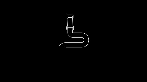 White Line Fire Hose Reel Icon Isolated Black Background Video — Stockvideo