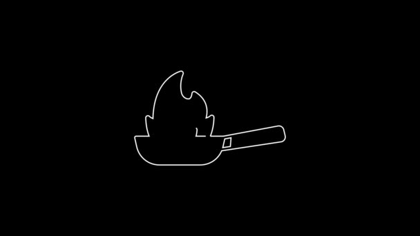 White Line Pan Fire Icon Isolated Black Background Video Motion — ストック動画