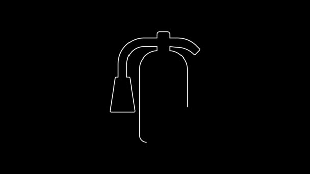White Line Fire Extinguisher Icon Isolated Black Background Video Motion — Stock videók