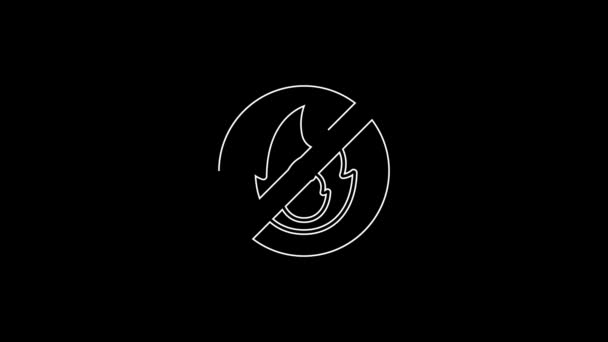 White Line Fire Icon Isolated Black Background Fire Prohibition Forbidden — 图库视频影像