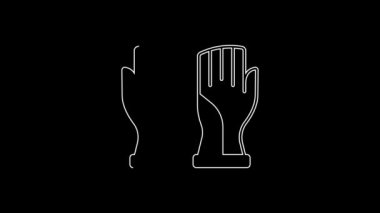 White line Firefighter gloves icon isolated on black background. Protect gloves icon. 4K Video motion graphic animation.