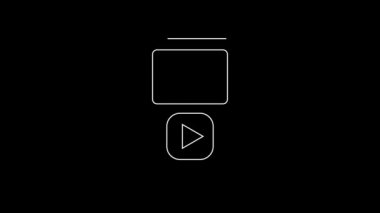 Beyaz çizgi müzik çalar simgesi siyah arkaplanda izole edildi. Taşınabilir müzik cihazı. 4K Video hareketli grafik canlandırması.