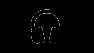 Beyaz çizgi kulaklık simgesi siyah arkaplanda izole edildi. Kulaklıklar. Müzik, hizmet, iletişim ve operatör konsepti. 4K Video hareketli grafik canlandırması.