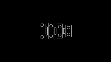 White line Xylophone - musical instrument with thirteen wooden bars and two percussion mallets icon isolated on black background. 4K Video motion graphic animation.