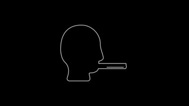 White line Man smoking a cigarette icon isolated on black background. Tobacco sign. 4K Video motion graphic animation.
