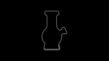 White line Glass bong for smoking marijuana or cannabis icon isolated on black background. 4K Video motion graphic animation.