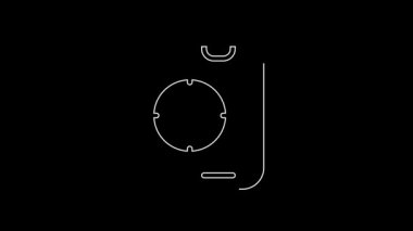 Beyaz çizgi alarm saati uygulaması akıllı telefon arayüzü simgesi siyah arkaplanda izole edildi. 4K Video hareketli grafik canlandırması.