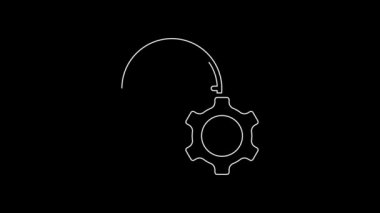 Beyaz çizgi Zaman Yönetimi simgesi siyah arkaplanda izole edildi. Saat ve vites tabelası. Üretkenlik sembolü. 4K Video hareketli grafik canlandırması.