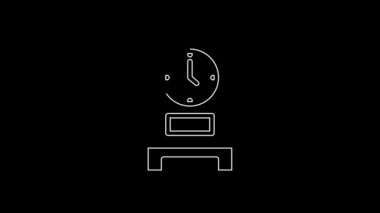 White line Antique clock icon isolated on black background. 4K Video motion graphic animation.