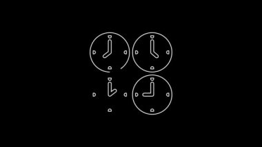 White line Time zone clocks icon isolated on black background. 4K Video motion graphic animation.