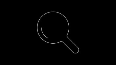 Siyah zemin üzerinde saat simgesi olan beyaz çizgi büyüteç. Saat araması. 4K Video hareketli grafik canlandırması.