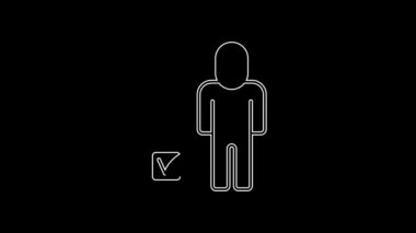 Beyaz çizgi simgesini siyah arkaplanda izole et. Özgeçmiş başvurusu. Profesyonel personel aranıyor. Personel analizi devam ediyor. 4K Video hareketli grafik canlandırması.