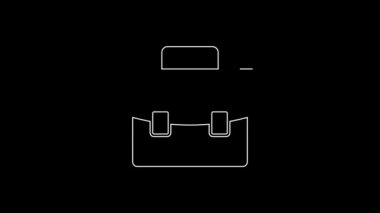 Beyaz çizgi evrak çantası simgesi siyah arkaplanda izole edildi. İş ilanı. İş portföyü. 4K Video hareketli grafik canlandırması.
