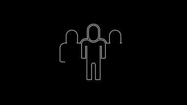 Beyaz çizgi Proje ekibi üs simgesi siyah arkaplanda izole edildi. İş analizi ve planlama, danışmanlık, takım çalışması, proje yönetimi. Geliştiriciler. 4K Video hareketli grafik canlandırması.