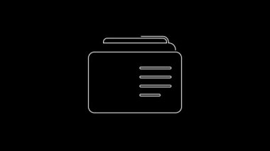 Beyaz çizgi simgesini siyah arkaplanda izole et. Özgeçmiş başvurusu. Profesyonel personel aranıyor. Personel analizi devam ediyor. 4K Video hareketli grafik canlandırması.