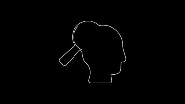 White line Magnifying glass for search job icon isolated on black background. Recruitment or selection concept. Search for employees and job. 4K Video motion graphic animation.