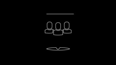 Beyaz çizgi Proje ekibi üs simgesi siyah arkaplanda izole edildi. İş analizi ve planlama, danışmanlık, takım çalışması, proje yönetimi. Geliştiriciler. 4K Video hareketli grafik canlandırması.