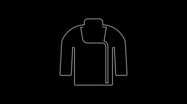 Siyah arkaplanda beyaz çizgi süveter simgesi izole edildi. Kazak ikonu. 4K Video hareketli grafik canlandırması.
