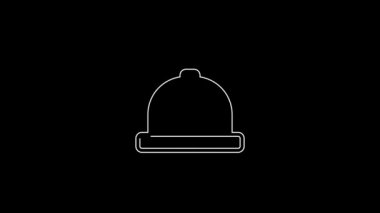 Beyaz çizgili Viking boynuzlu miğfer ikonu siyah arka planda izole edildi. 4K Video hareketli grafik canlandırması.