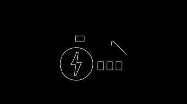 Beyaz çizgi Nükleer Santral simgesi siyah arkaplanda izole edildi. Enerji endüstrisi konsepti. 4K Video hareketli grafik canlandırması.