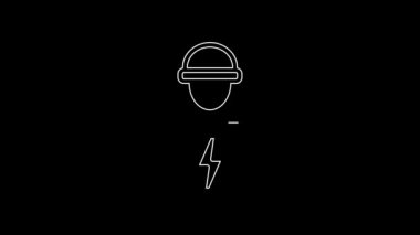 White line Electrician technician engineer icon isolated on black background. 4K Video motion graphic animation.