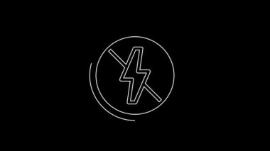 White line No lightning icon isolated on black background. No electricity. 4K Video motion graphic animation.