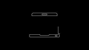 Beyaz çizgi dizüstü bilgisayar simgesi siyah arkaplanda izole edildi. Boş ekran işaretli bilgisayar defteri. 4K Video hareketli grafik canlandırması.