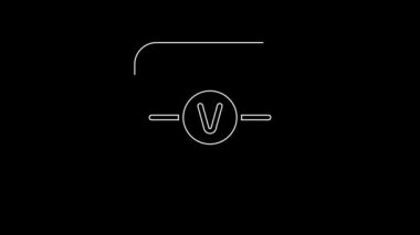 White line Voltmeter electronic component icon isolated on black background. Electricity physics scheme for education. 4K Video motion graphic animation.