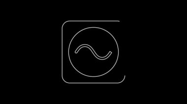 White line AC voltage source symbol icon isolated on black background. Alternating current symbol. 4K Video motion graphic animation.