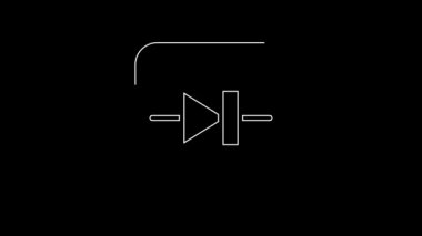 White line Diode in electronic circuit icon isolated on black background. 4K Video motion graphic animation.