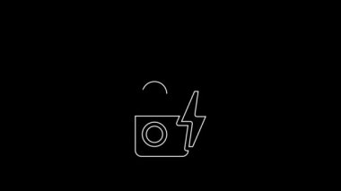 Beyaz çizgi Batarya şarj seviyesi göstergesi simgesi siyah arkaplanda izole edildi. 4K Video hareketli grafik canlandırması.