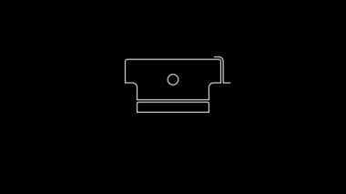 Siyah arkaplanda beyaz çizgi Kol Koltuğu simgesi izole edildi. 4K Video hareketli grafik canlandırması.