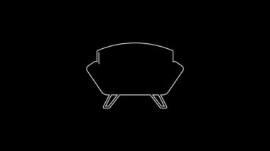 Beyaz çizgi kanepe simgesi siyah arkaplanda izole edildi. 4K Video hareketli grafik canlandırması.