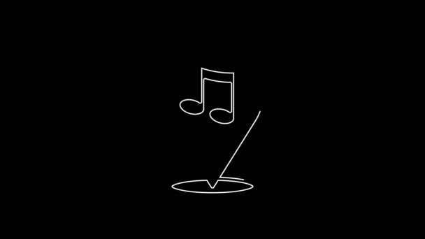 White Line Location Musical Note Icon Isolated Black Background Music — Stockvideo