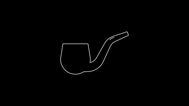 White Line Pipe Smoking Icon Isolated Black Background Dont Smoke — Vídeo de Stock