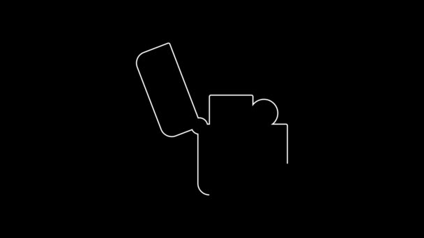 White Line Lighter Icon Isolated Black Background Video Motion Graphic — Stock Video