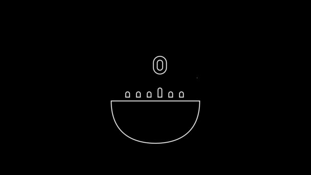 White Line Kitchen Timer Icon Isolated Black Background Cooking Utensil — Stock Video
