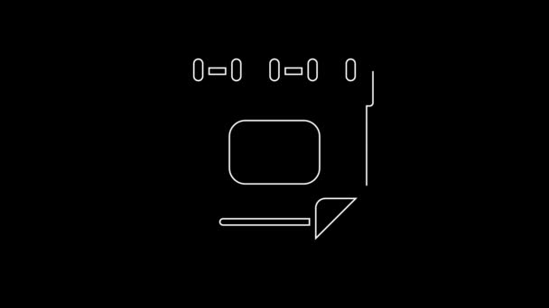 黒の背景に隔離されたホワイトラインカレンダーアイコン イベントリマインダーシンボル 4Kビデオモーショングラフィックアニメーション — ストック動画