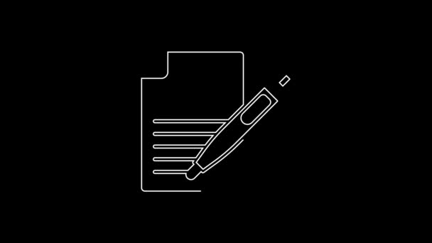 White Line Resume Icon Isolated Black Background Application Searching Professional — Stock Video