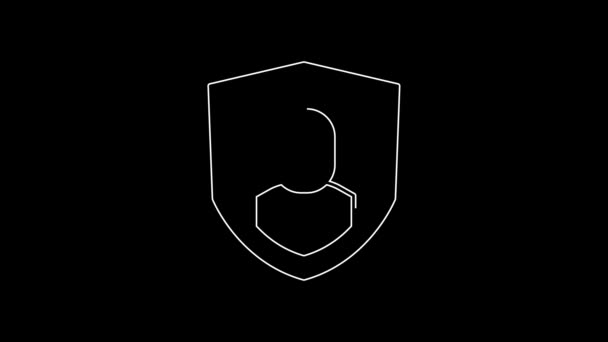 Bílá Čára Ikona Ochrany Uživatele Izolovaná Černém Pozadí Bezpečné Přihlášení — Stock video