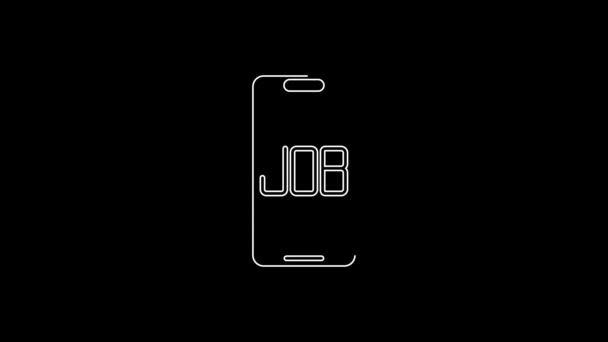 White Line Search Job Icon Isolated Black Background Recruitment Selection — Vídeos de Stock