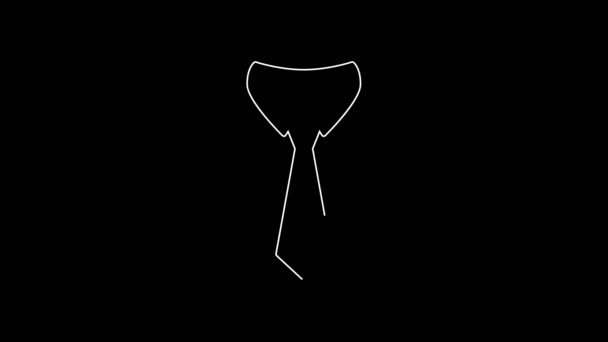 白线领带图标孤立在黑色背景 领带和领巾的符号 4K视频运动图形动画 — 图库视频影像