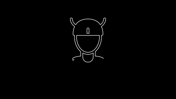 White Line Viking Head Icon Isolated Black Background Video Motion — Stock Video