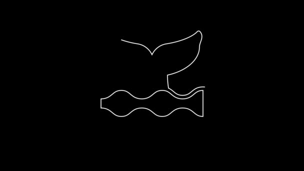 白い線黒の背景に隔離された海の波のアイコンのクジラの尾 4Kビデオモーショングラフィックアニメーション — ストック動画