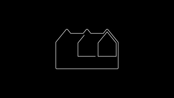 White Line Icelandic Wooden House Icon Isolated Black Background Architecture — Stock Video