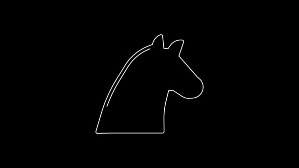 White Line Horse Icon Isolated Black Background Animal Symbol Video — Stockvideo