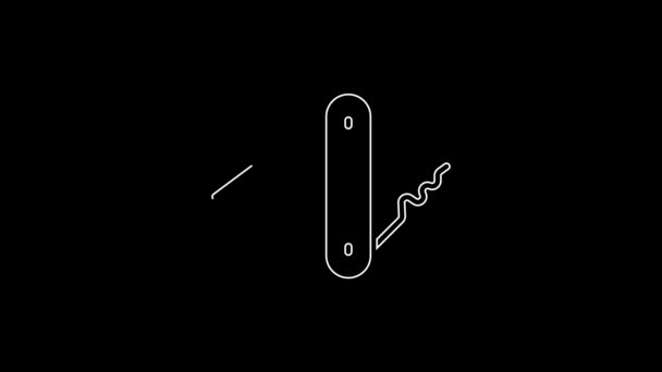 Weiße Linie Schweizer Taschenmesser Symbol Isoliert Auf Schwarzem Hintergrund Multifunktionswerkzeug — Stockvideo