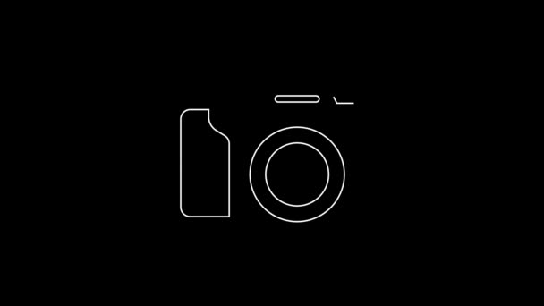 Biała Linia Ikona Aparatu Fotograficznego Izolowana Czarnym Tle Kamera Foto — Wideo stockowe