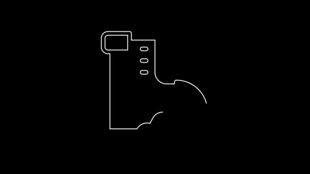 White Line Winter Warm Boot Icon Isolated Black Background Waterproof — ストック動画
